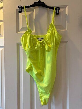 Neon Yellow Bodysuit with Tie Front